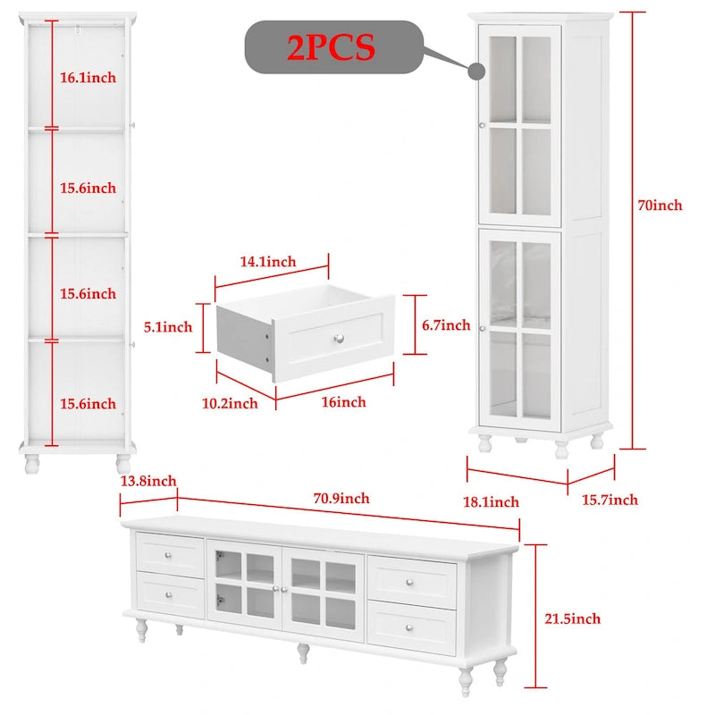 Ensemble de meubles avec rangements en verre trempé et support TV - Meuble latéral + support TV-44