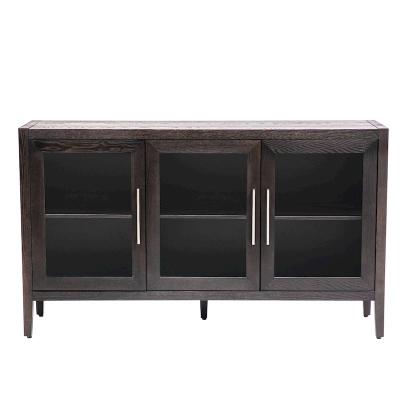 Armoire de rangement en bois avec trois portes en verre trempé-34