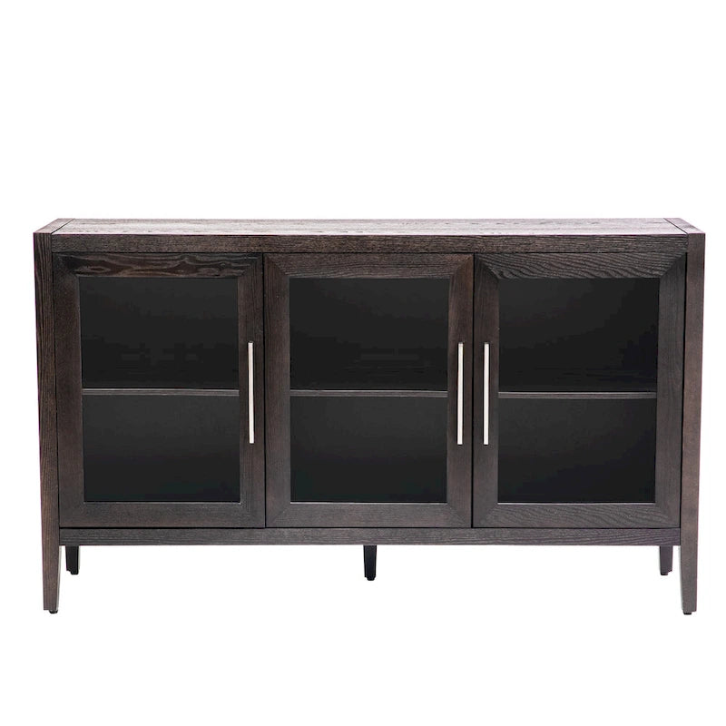 Armoire de rangement en bois avec trois portes en verre trempé-5