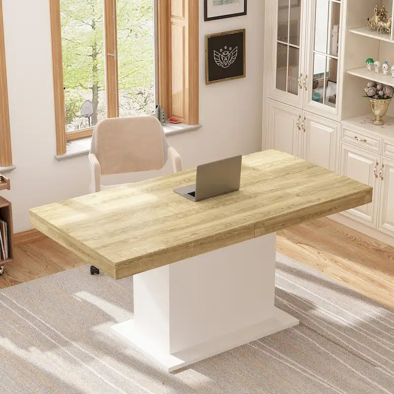 Table de salle à manger extensible avec plateau en bois et support pour ordinateur (noir/blanc)-24