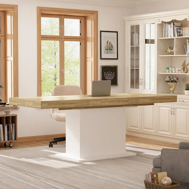 Table de salle à manger extensible avec plateau en bois et support pour ordinateur (noir/blanc)-2