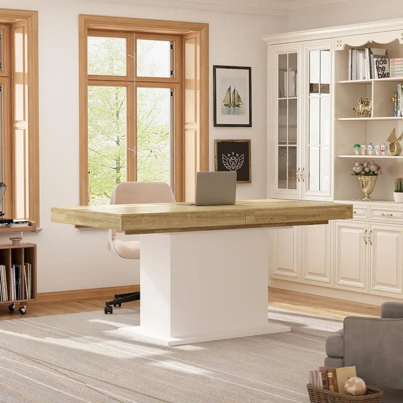 Table de salle à manger extensible avec plateau en bois et support pour ordinateur (noir/blanc)-3