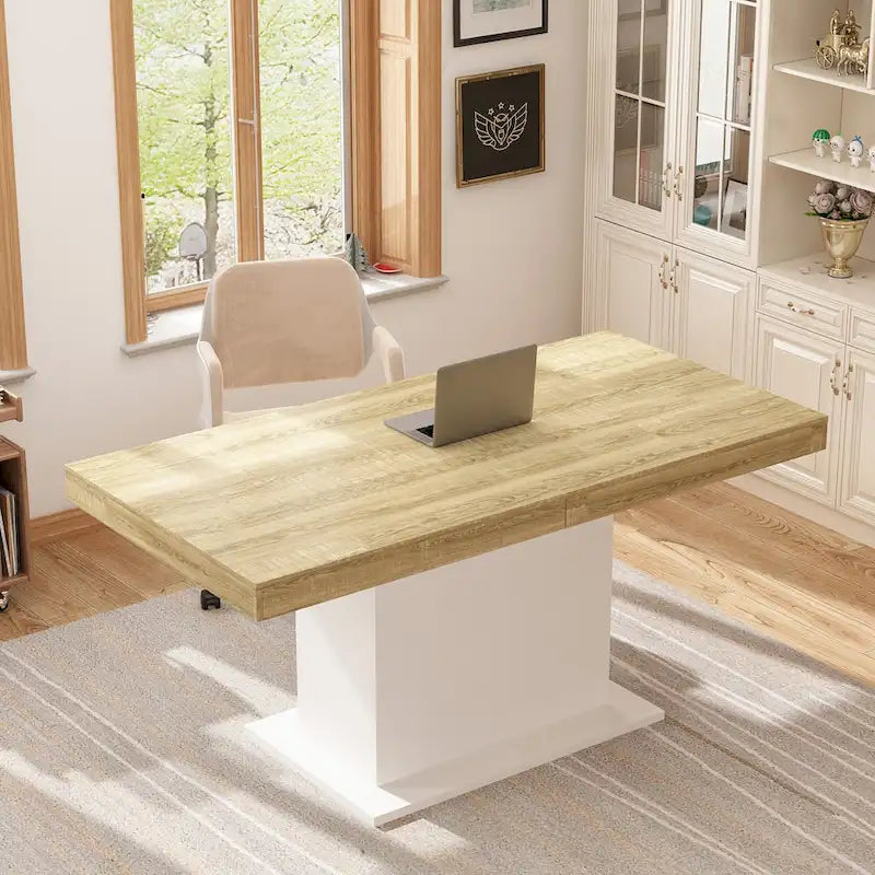 Table de salle à manger extensible avec plateau en bois et support pour ordinateur (noir/blanc)-4