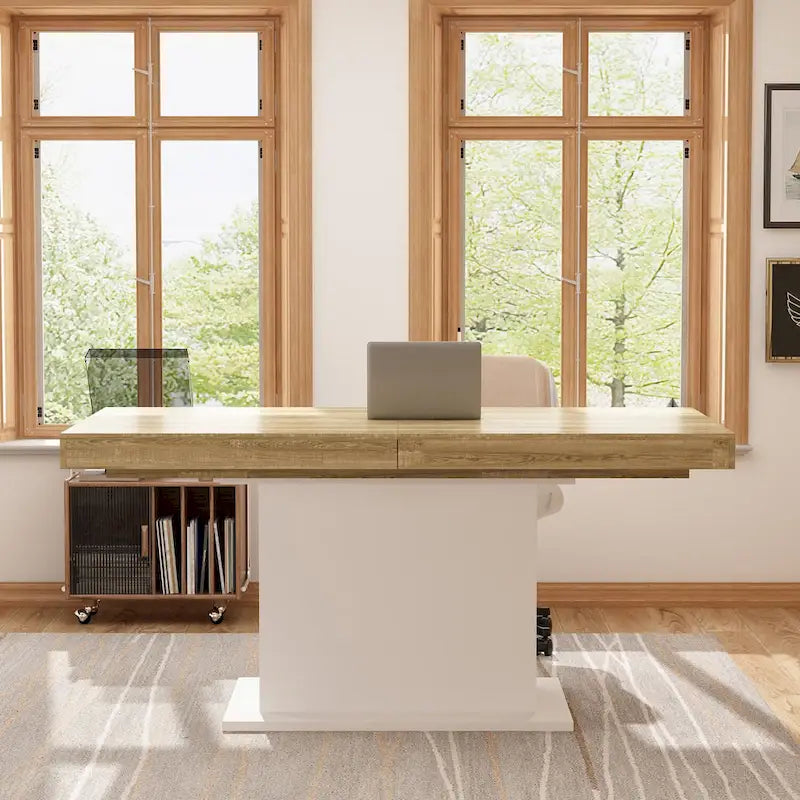 Table de salle à manger extensible avec plateau en bois et support pour ordinateur (noir/blanc)-5