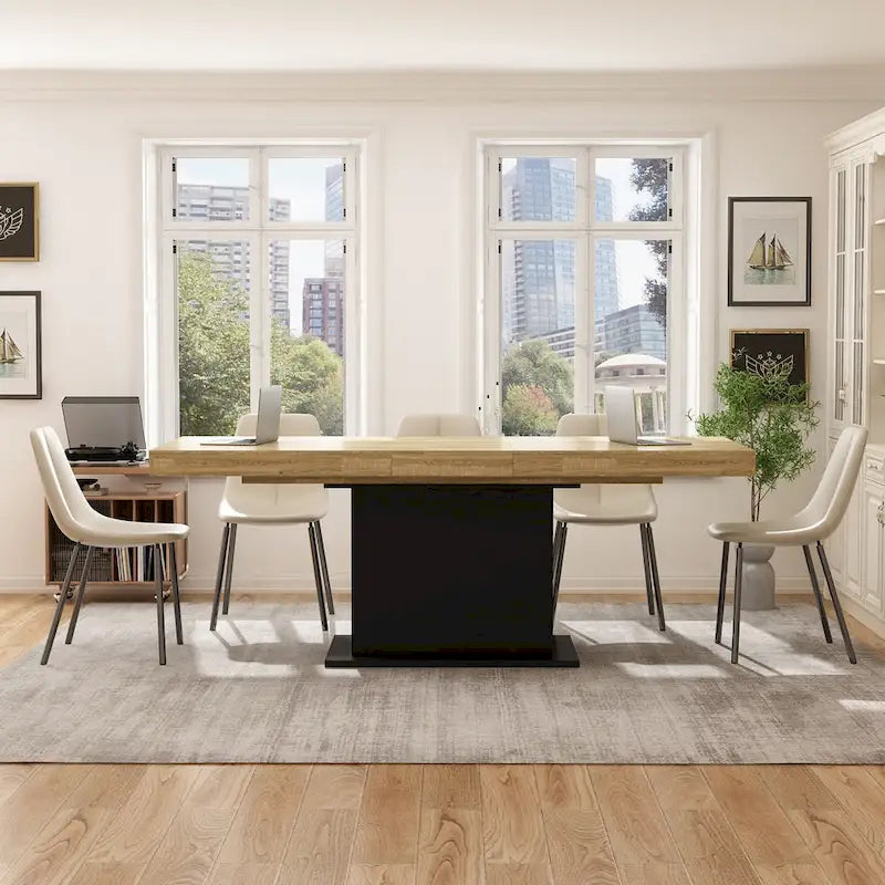 Table de salle à manger extensible avec plateau en bois et support pour ordinateur (noir/blanc)-13