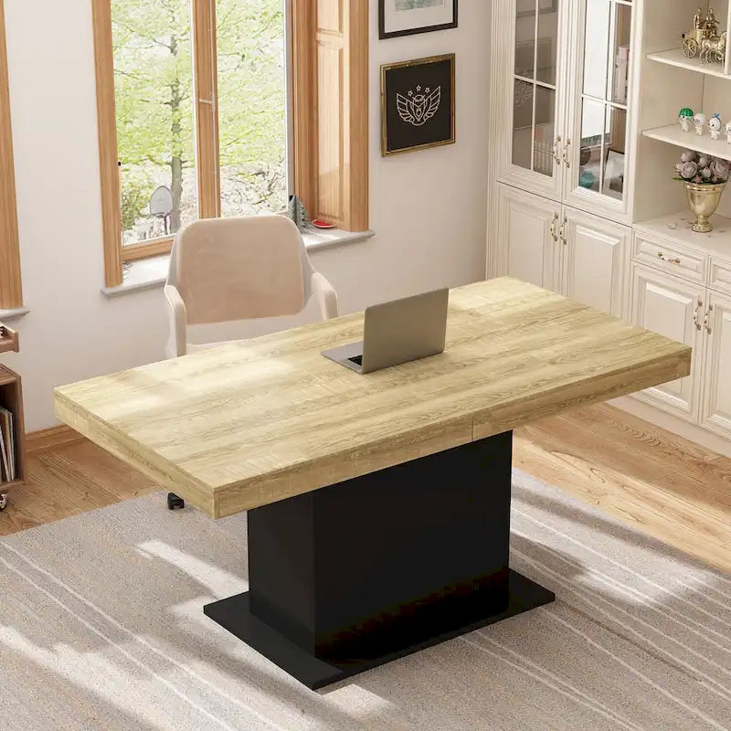 Table de salle à manger extensible avec plateau en bois et support pour ordinateur (noir/blanc)-14