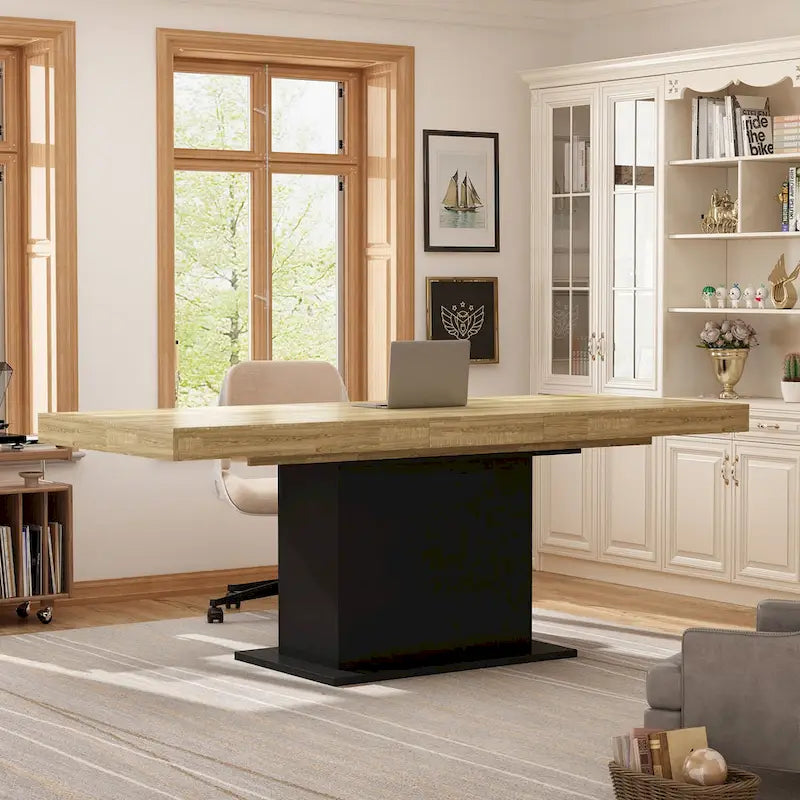 Table de salle à manger extensible avec plateau en bois et support pour ordinateur (noir/blanc)-15