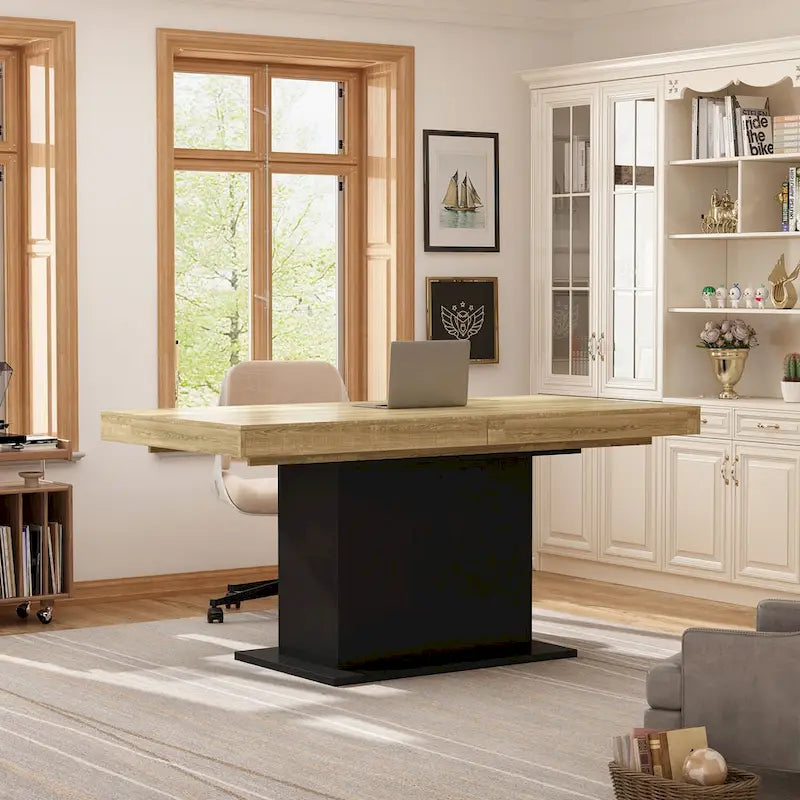 Table de salle à manger extensible avec plateau en bois et support pour ordinateur (noir/blanc)-16