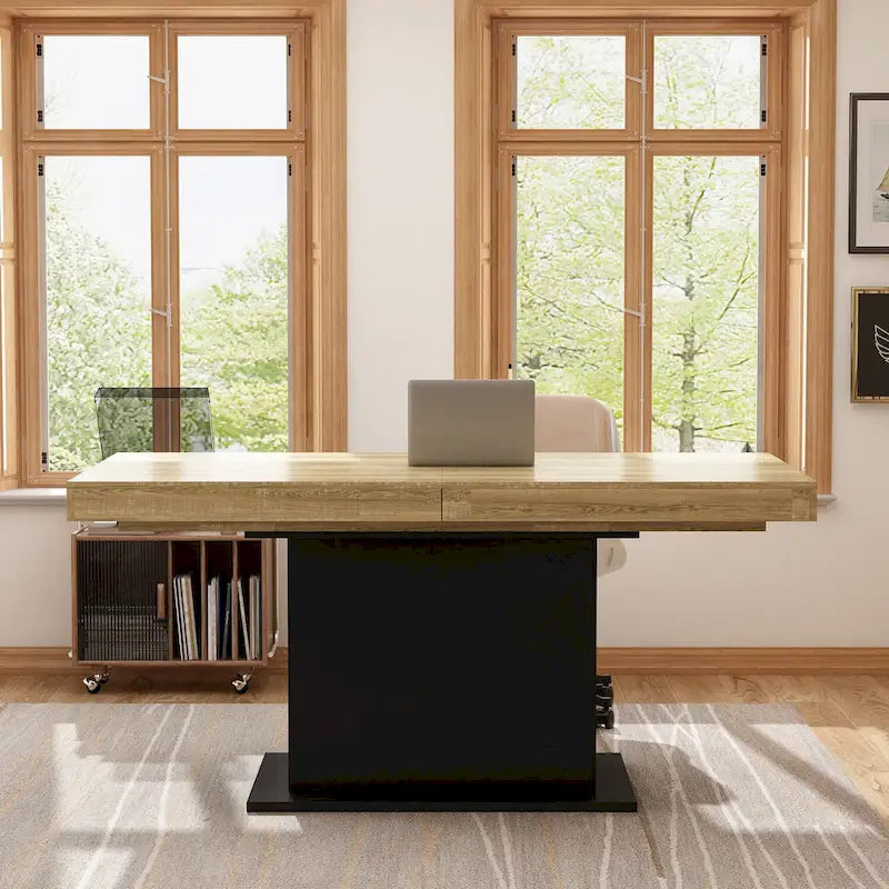 Table de salle à manger extensible avec plateau en bois et support pour ordinateur (noir/blanc)-17