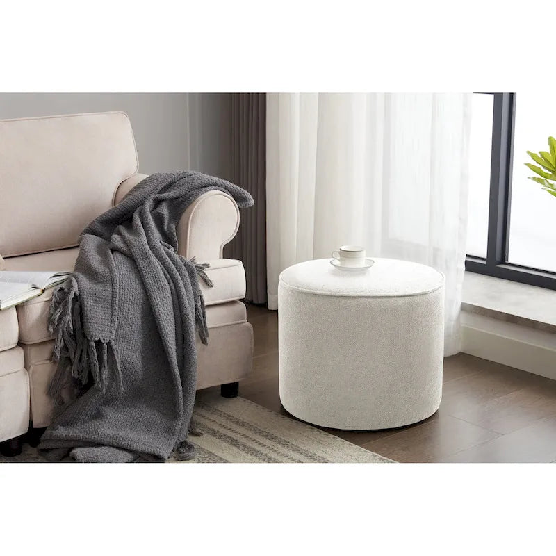 Table basse ronde pouf en tissu bouclé Belia de Porthos Home-3