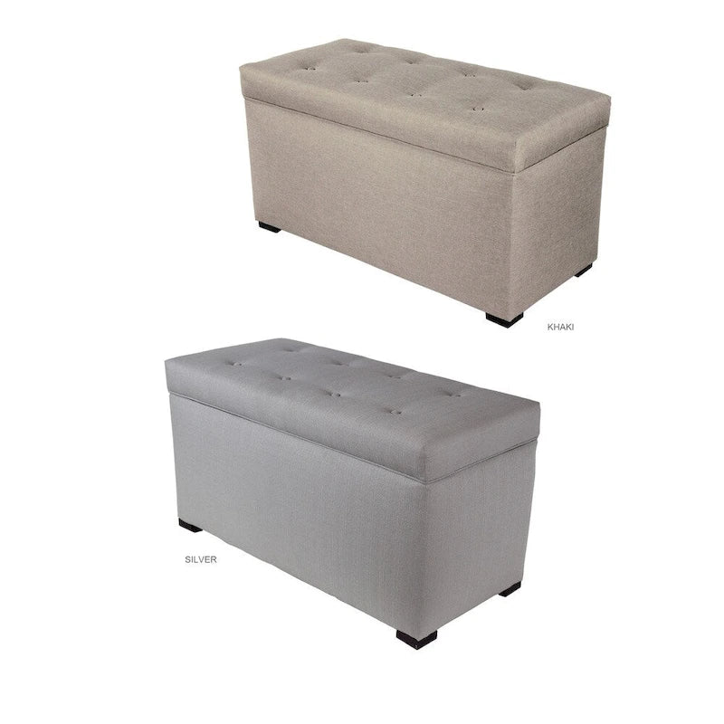 Coffre de rangement Angela beige capitonné à 8 boutons - Banc-3