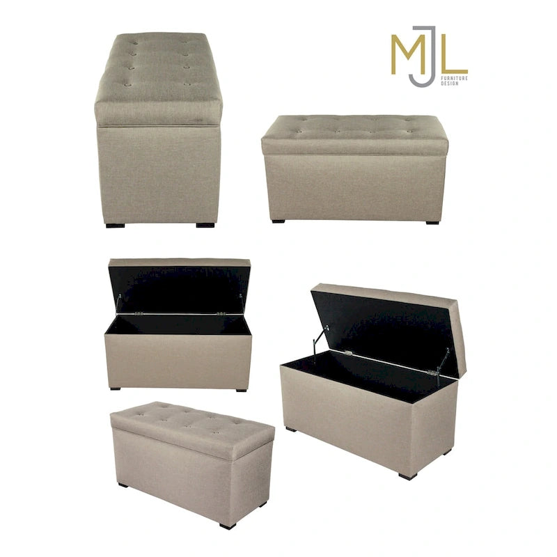 Coffre de rangement Angela beige capitonné à 8 boutons - Banc-8