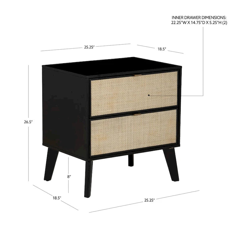 Table de chevet Adelphi en bois/cannage style milieu du siècle-3