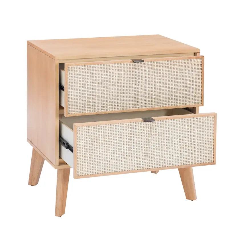 Table de chevet Adelphi en bois/cannage style milieu du siècle-6