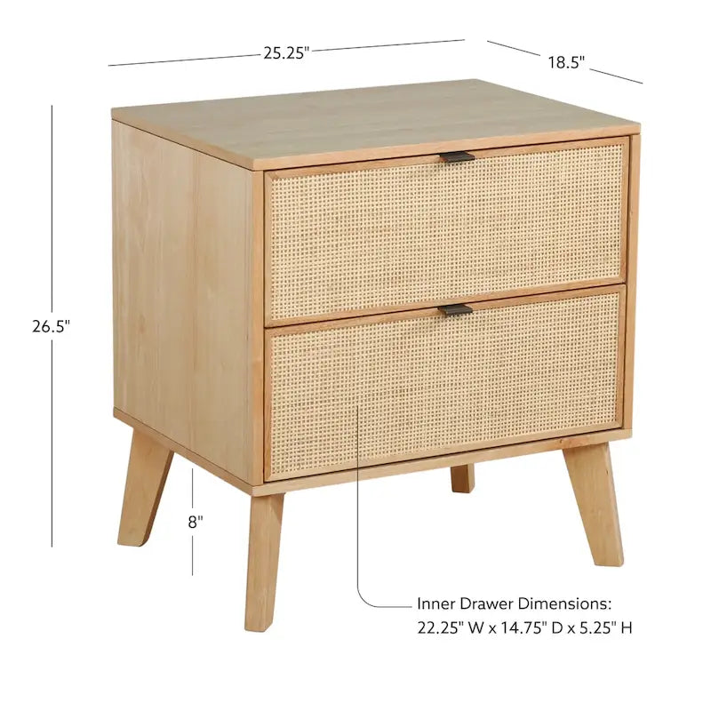 Table de chevet Adelphi en bois/cannage style milieu du siècle-11