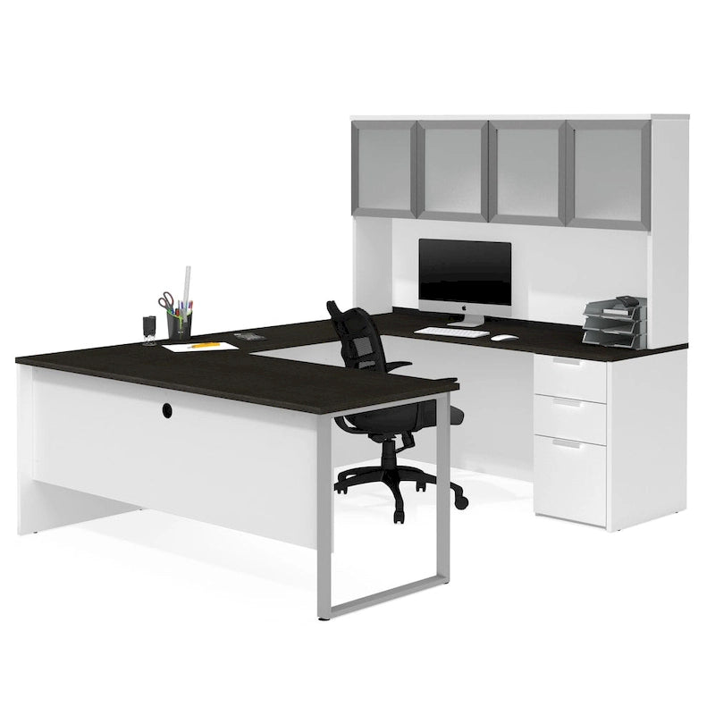 Bureau en U Bestar Pro-Concept Plus avec étagère à porte en verre dépoli-7