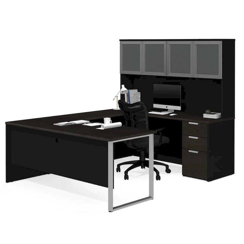 Bureau en U Bestar Pro-Concept Plus avec étagère à porte en verre dépoli-8