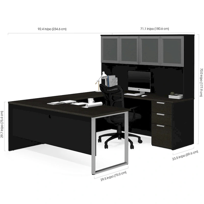 Bureau en U Bestar Pro-Concept Plus avec étagère à porte en verre dépoli-5