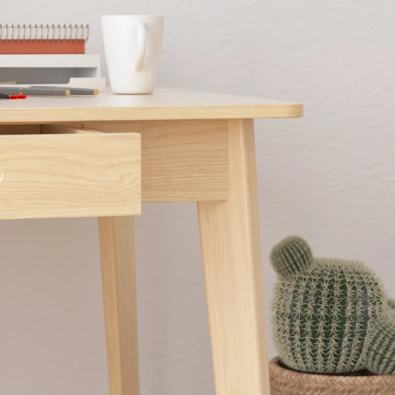 Bureau d'ordinateur Timechee en bois beige, bureau d'écriture de 47 pouces avec 2 tiroirs-4