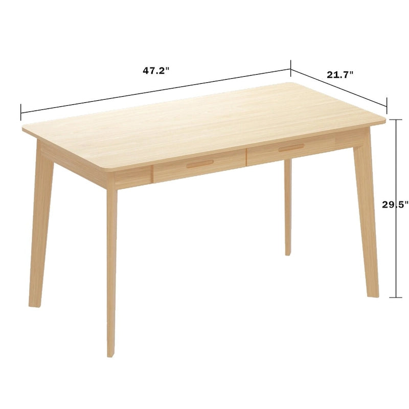 Bureau d'ordinateur Timechee en bois beige, bureau d'écriture de 47 pouces avec 2 tiroirs-6