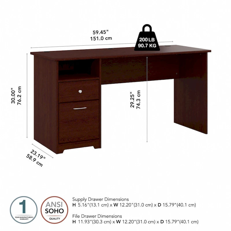 Bureau d'ordinateur Bush Furniture Cabot 60W avec tiroirs et rangement-4