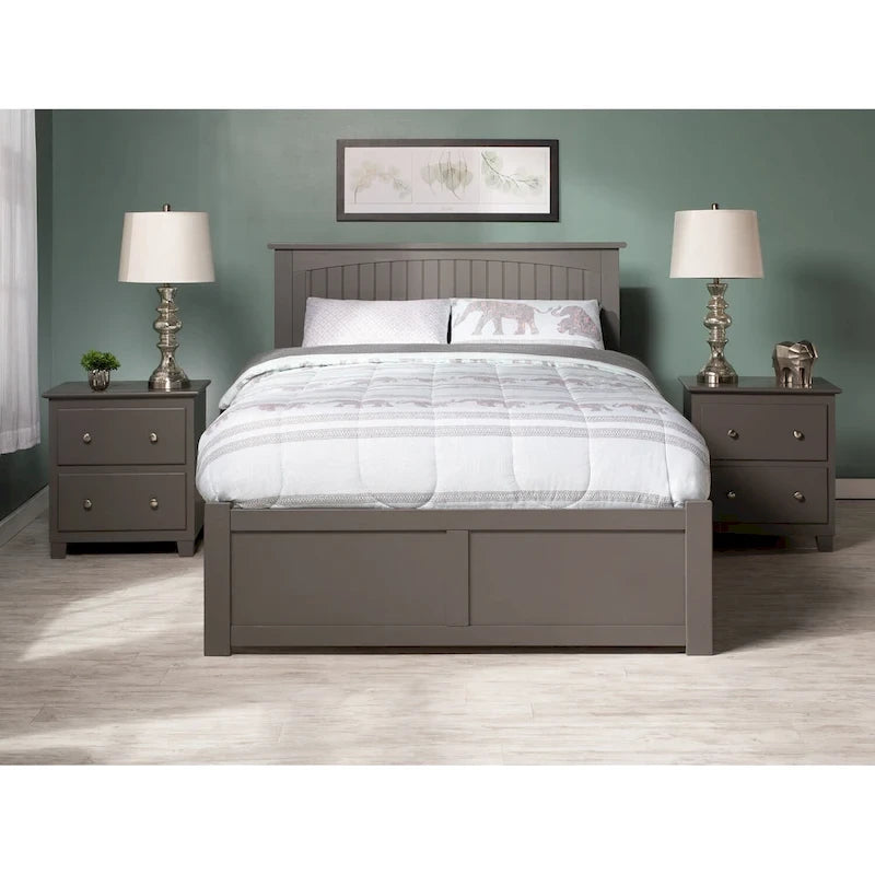 Lit plateforme Nantucket double avec pied de lit et 2 tiroirs, gris-3