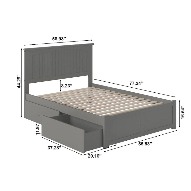 Lit plateforme Nantucket double avec pied de lit et 2 tiroirs, gris-11