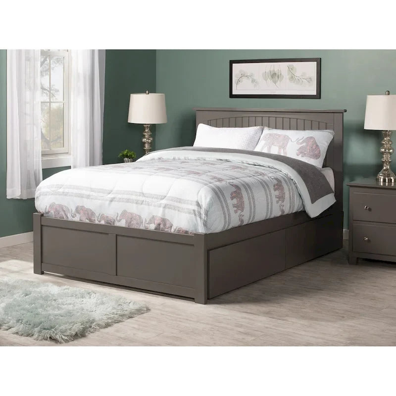 Lit plateforme Nantucket double avec pied de lit et 2 tiroirs, gris-12