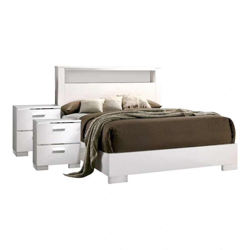 Ensemble de lit Champs Contemporary Queen en bois massif avec rangement et port USB, composé de 3 panneaux, par Furniture of America