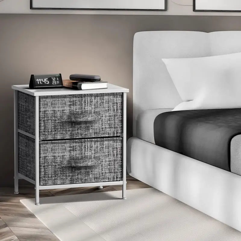 Table de chevet à 2 tiroirs, commode, structure en acier, plateau en bois, bacs en tissu-13