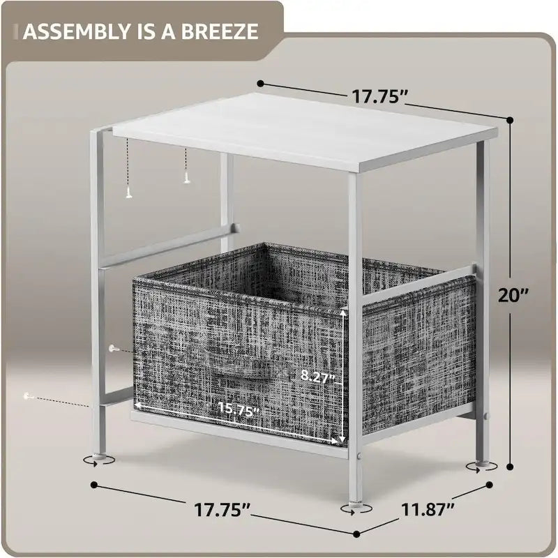 Table de chevet à 2 tiroirs, commode, structure en acier, plateau en bois, bacs en tissu-14