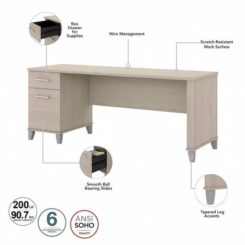 Bureau de bureau Bush Furniture Somerset 72W avec tiroirs de rangement-33