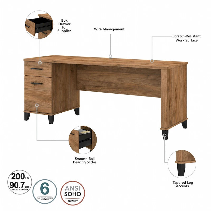 Bureau de bureau Bush Furniture Somerset 72W avec tiroirs de rangement-45