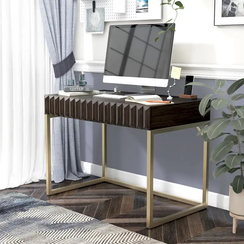 Bureau d'ordinateur moderne Bird de 42 pouces en métal avec ports USB, par Furniture of America-27