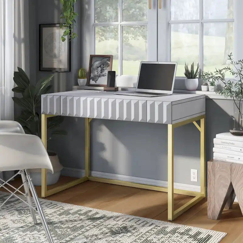 Bureau d'ordinateur moderne Bird de 42 pouces en métal avec ports USB, par Furniture of America-29