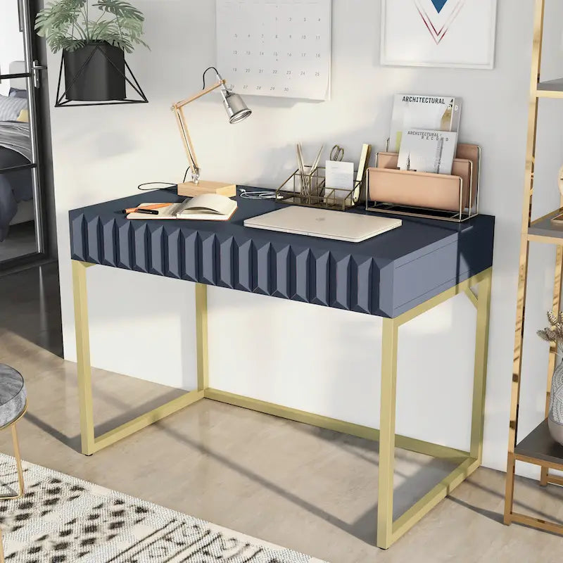 Bureau d'ordinateur moderne Bird de 42 pouces en métal avec ports USB, par Furniture of America-2