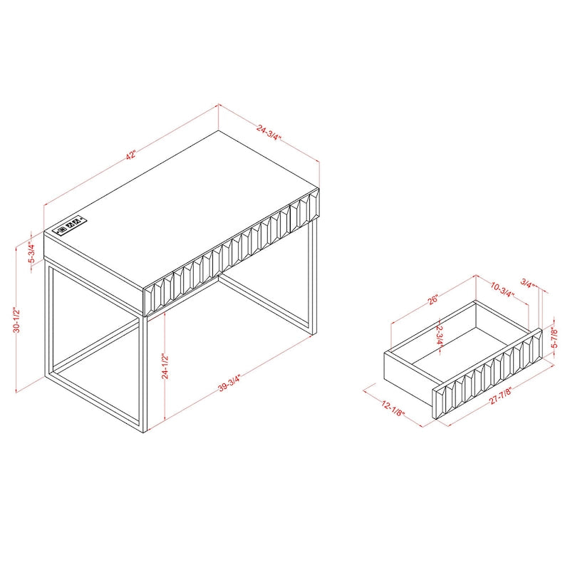 Bureau d'ordinateur moderne Bird de 42 pouces en métal avec ports USB, par Furniture of America-7