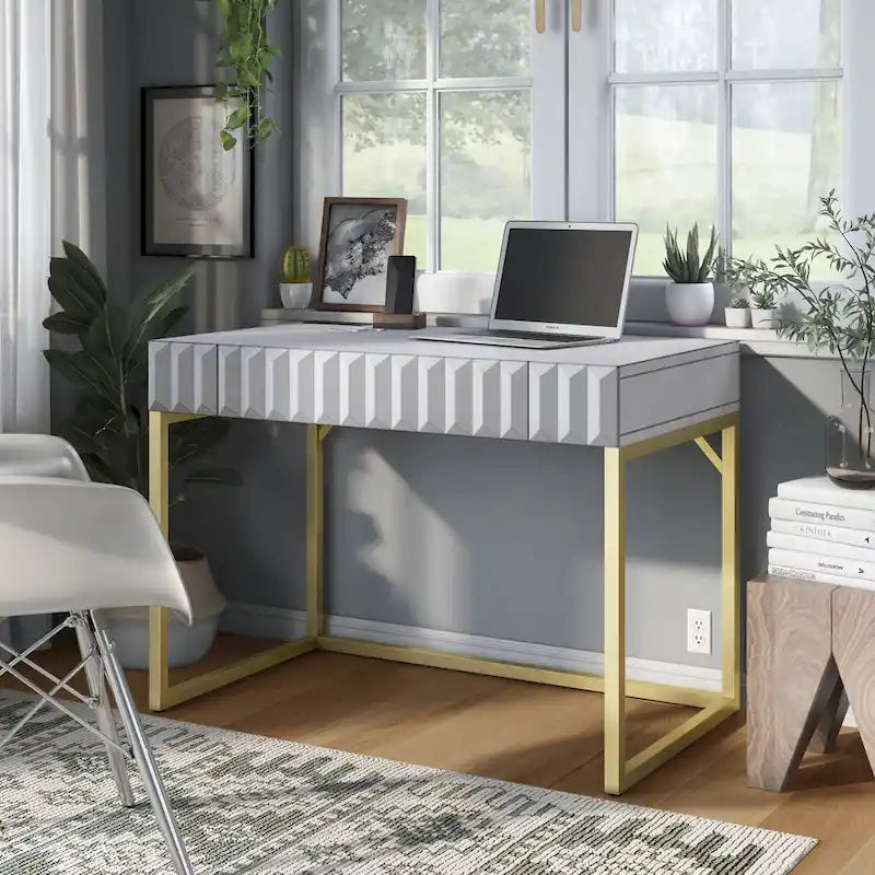 Bureau d'ordinateur moderne Bird de 42 pouces en métal avec ports USB, par Furniture of America-8