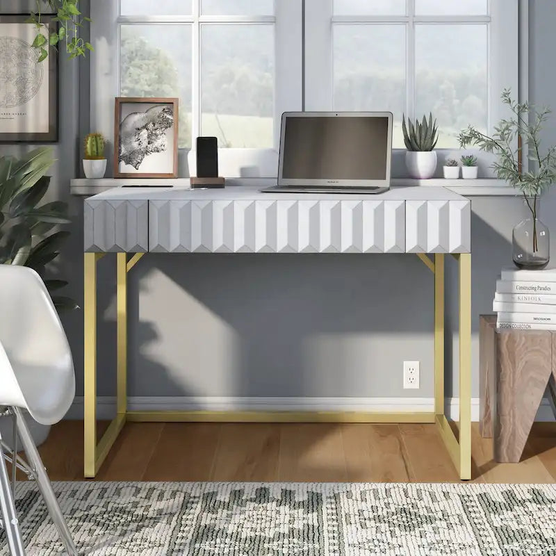Bureau d'ordinateur moderne Bird de 42 pouces en métal avec ports USB, par Furniture of America-9