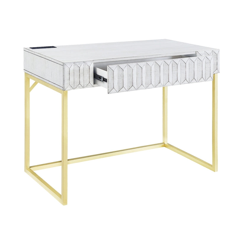 Bureau d'ordinateur moderne Bird de 42 pouces en métal avec ports USB, par Furniture of America-13