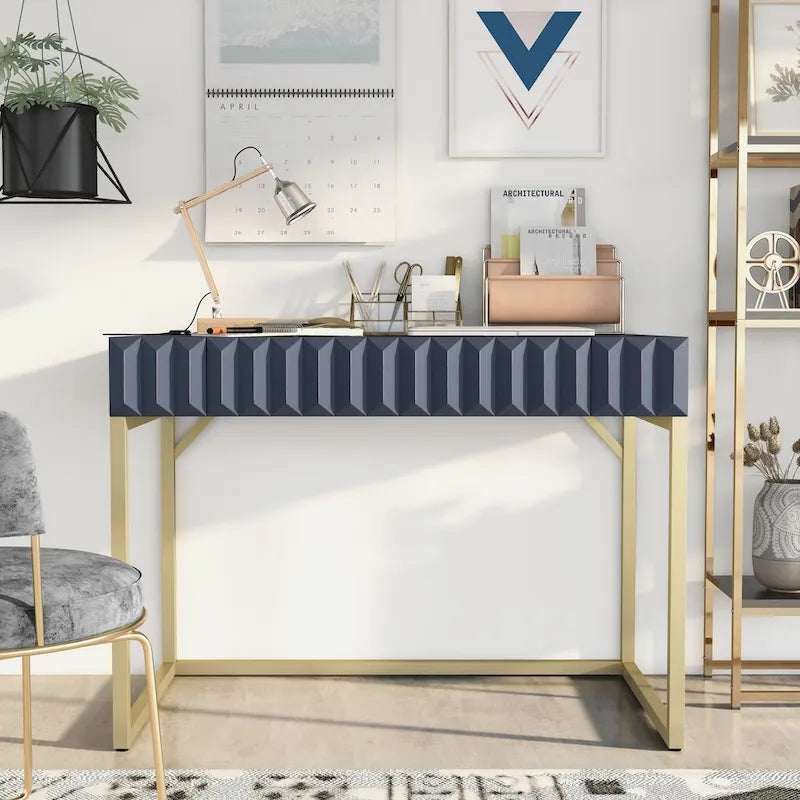 Bureau d'ordinateur moderne Bird de 42 pouces en métal avec ports USB, par Furniture of America-16