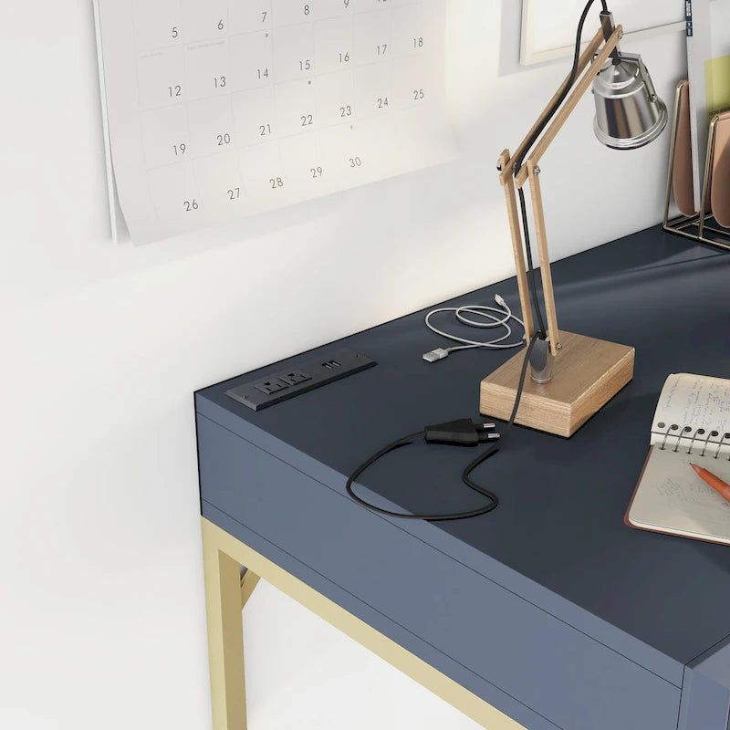 Bureau d'ordinateur moderne Bird de 42 pouces en métal avec ports USB, par Furniture of America-17