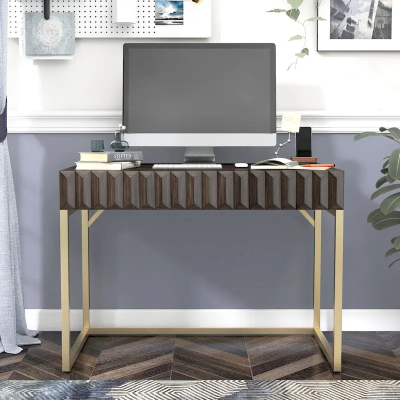 Bureau d'ordinateur moderne Bird de 42 pouces en métal avec ports USB, par Furniture of America-21