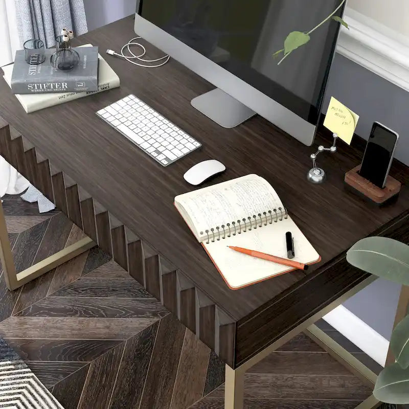 Bureau d'ordinateur moderne Bird de 42 pouces en métal avec ports USB, par Furniture of America-22