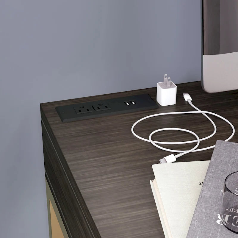 Bureau d'ordinateur moderne Bird de 42 pouces en métal avec ports USB, par Furniture of America-23
