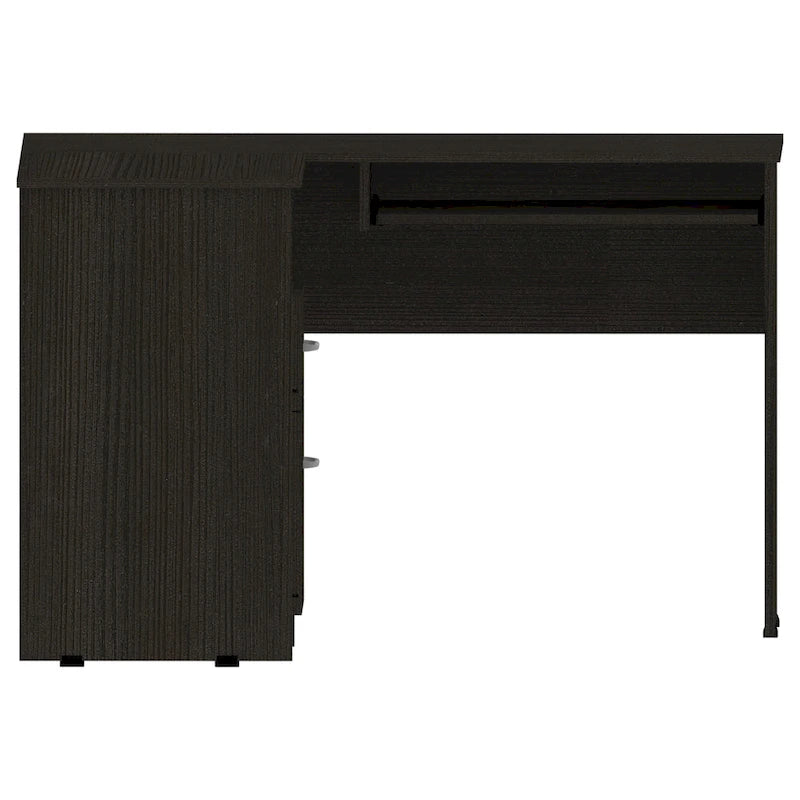 Bureau en L TUHOME Mix avec étagères ouvertes, 2 tiroirs et clavier rétractable-4