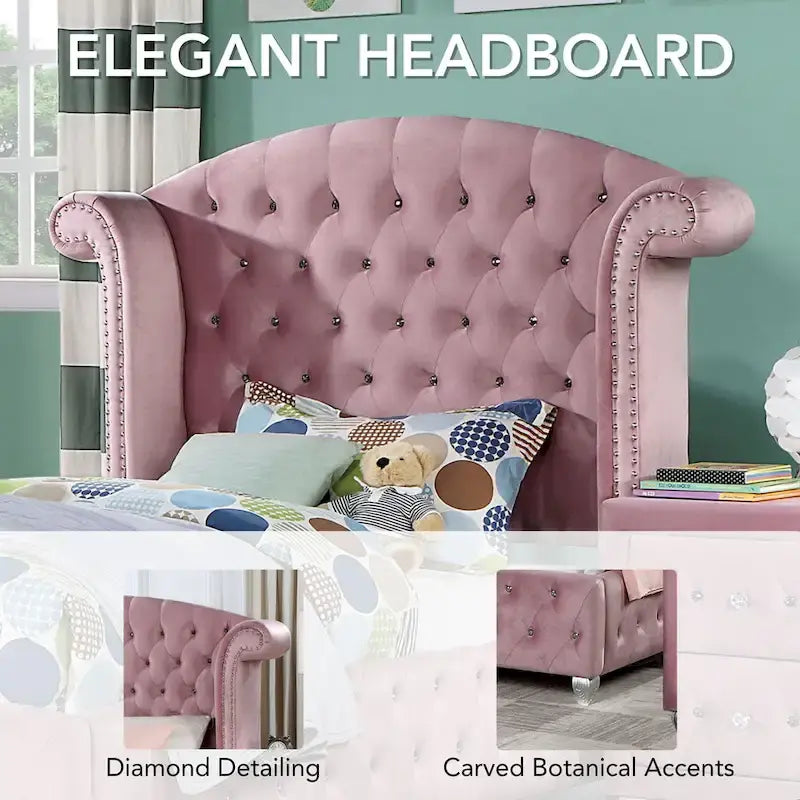 Lit à oreilles capitonné rose Vyvi Glam de Furniture of America-18
