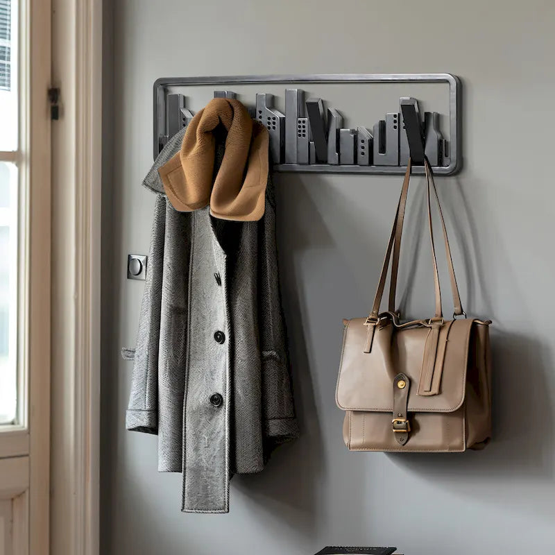 Porte-manteau et porte-serviettes mural en bois noir à 4 crochets - 56,6 cm de large-4