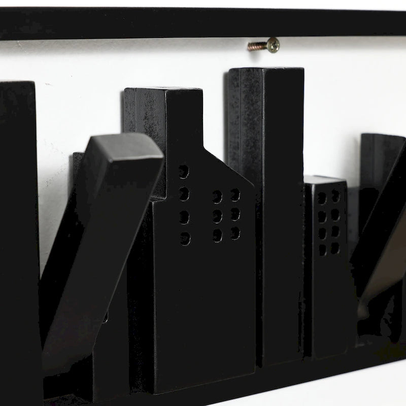 Porte-manteau et porte-serviettes mural en bois noir à 4 crochets - 56,6 cm de large-8