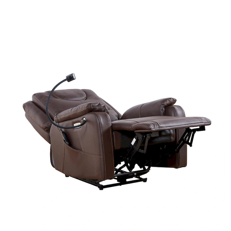 Fauteuil inclinable électrique Liyasi Zero Gravity offrant une position allongée confortable, massage, chauffage, support pour téléphone, poches latérales et port de chargement USB.-5